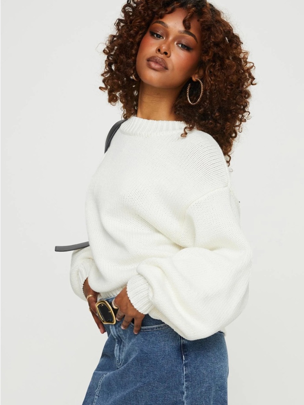 Harmony Balloon Sleeve‎ Knit Sweater White
